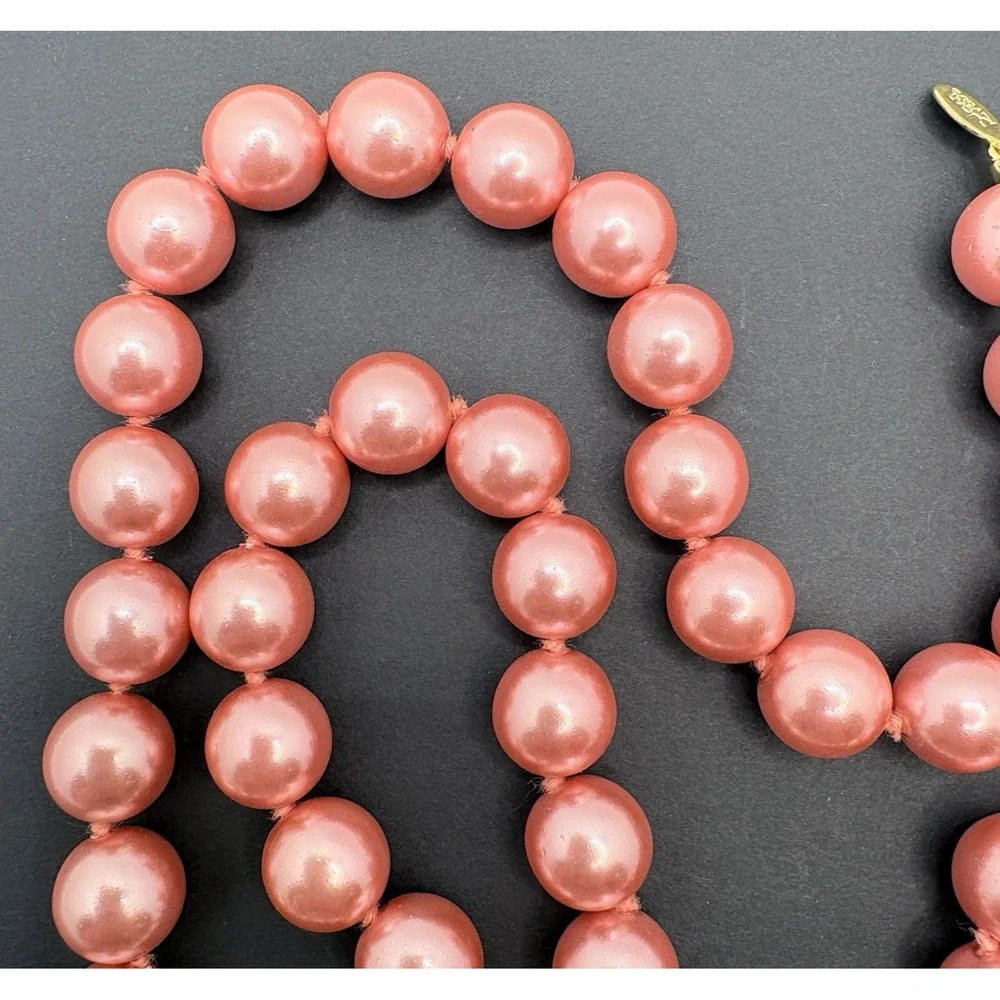 Vintage Joan Rivers Pastel Pink Glass Faux Pearl Necklace Knotted Colorful 30